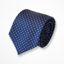 Load image into Gallery viewer, Blue Micro Check With Light Blue Pin Dots Silk Tie – Skinny 70mm
