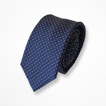 Load image into Gallery viewer, Blue Micro Check With White Pin Dots Silk Tie – Skinny 65mm