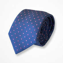 Load image into Gallery viewer, Blue Micro Check With Pink Pin Dots Silk Tie – Skinny 70mm