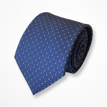 Load image into Gallery viewer, Blue Pattern With White Pin Dots Silk Tie – Regular 75mm