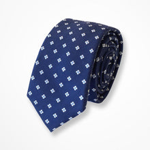 Load image into Gallery viewer, Blue Floral With White Flower Silk Tie – Skinny 60mm