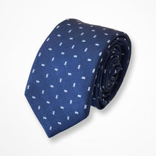 Load image into Gallery viewer, Blue Pattern With White Geometric Silk Tie – Skinny 65mm