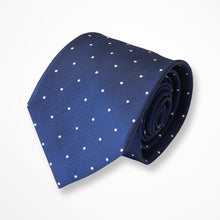 Load image into Gallery viewer, Blue Grenadine With White Pin Dots Silk Tie – Skinny 65mm