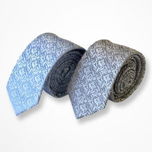 Load image into Gallery viewer, White Pattern With Blue Geometric Silk Tie – Skinny 60mm