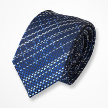 Load image into Gallery viewer, Blue Micro Check With White/Light Blue Monochromatic Silk Tie – Skinny 65mm