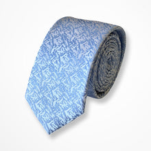 Load image into Gallery viewer, White Pattern With Blue Geometric Silk Tie – Skinny 60mm