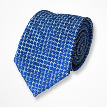 Load image into Gallery viewer, Blue Pattern With White Geometric Silk Tie – Skinny 75mm