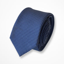 Load image into Gallery viewer, Blue Micro Check With Light Blue Pin Dots Silk Tie – Slim 55mm