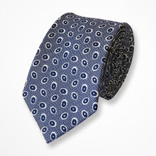 Load image into Gallery viewer, Blue Pattern With White/Navy Polka Dots Silk Tie – Skinny 65mm