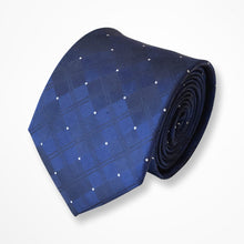Load image into Gallery viewer, Blue Pattern With Navy Graphic White Pin Dots Silk Tie – Regular 75mm