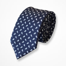Load image into Gallery viewer, Blue Pattern With White/Light Blue Paisley Silk Tie – Skinny 70mm