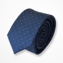 Load image into Gallery viewer, Blue Micro Check With White Pin Dots Silk Tie – Slim 50mm
