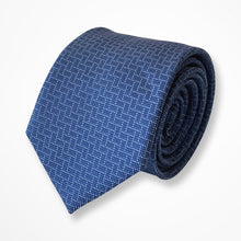 Load image into Gallery viewer, Blue Knit With White Dots Silk Tie – Skinny 70mm