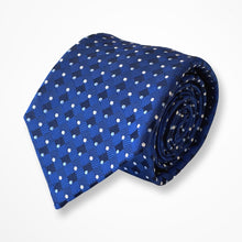 Load image into Gallery viewer, Blue Micro Check With White Pin Dots and Navy Geometric Silk Tie – Regular 75mm