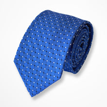 Load image into Gallery viewer, Blue Micro Check With Black/White Pin Dots Silk Tie – Skinny 70mm