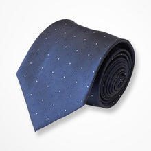 Load image into Gallery viewer, Blue Micro Check With White/Navy Pin Dots Silk Tie – Regular 75mm