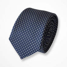 Load image into Gallery viewer, Blue Micro Check With White Cross Silk Tie – Skinny 60mm