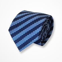 Load image into Gallery viewer, Blue Knit With Navy/Light Blue Awning Silk Tie – Regular 80mm