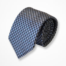 Load image into Gallery viewer, Blue Houndstooth With White/Light Blue Pin Dots Silk Tie – Regular 75mm