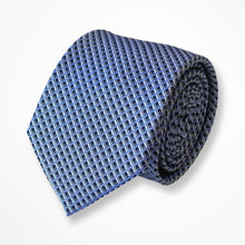 Load image into Gallery viewer, Blue Micro Check With White/Yellow Geometric Silk Tie – Skinny 70mm