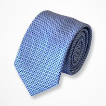 Load image into Gallery viewer, Blue Micro Check With White/Light Blue Geometric Silk Tie – Skinny 65mm