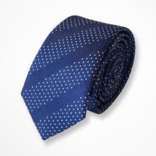 Load image into Gallery viewer, Blue Awning With White Pin Dots Silk Tie – Skinny 60mm