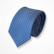 Load image into Gallery viewer, Blue Micro Check With Navy Pin Dots Silk Tie – Skinny 70mm