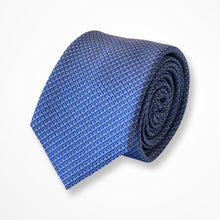 Load image into Gallery viewer, Blue Micro Check With Yellow/Light Blue Geometric Silk Tie – Skinny 65mm