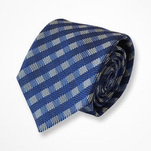 Load image into Gallery viewer, Blue Pattern With Yellow/Light Blue Gingham Silk Tie – Regular 75mm