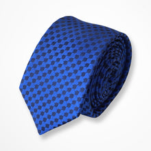 Load image into Gallery viewer, Blue Micro Check With Navy Pin Dots Silk Tie – Skinny 60mm