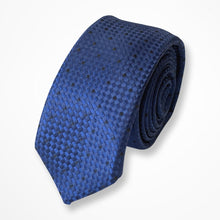 Load image into Gallery viewer, Blue Micro Check With Black Pin Dots Silk Tie – Skinny 60mm