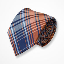 Load image into Gallery viewer, Orange Tartan With Navy/Light Blue Stripes Silk Tie – Regular 80mm