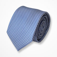 Load image into Gallery viewer, Blue Micro Check With White Geometric Silk Tie – Skinny 70mm