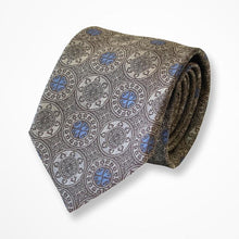 Load image into Gallery viewer, Brown Pattern With Sun and Four-Leaf Clover Silk Tie – Regular 80mm