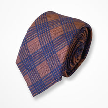 Load image into Gallery viewer, Orange Glen Check With Blue Stripes Silk Tie – Skinny 70mm