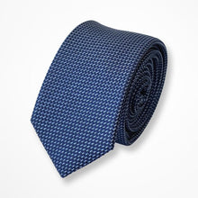 Load image into Gallery viewer, Blue Micro Check With White Geometric Silk Tie – Skinny 60mm