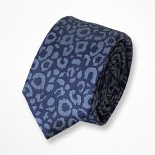 Load image into Gallery viewer, Blue Pattern With Grey Leopard Print Silk Tie – Skinny 55mm
