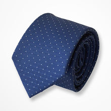 Load image into Gallery viewer, Blue Micro Check With White Pin Dots Silk Tie – Skinny 60mm
