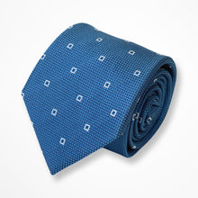 Load image into Gallery viewer, Blue Knit With White Geometric Silk Tie – Regular 80mm