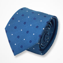 Load image into Gallery viewer, Blue Knit With Navy/White Pin Dots Silk Tie – Regular 80mm