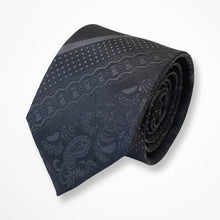 Load image into Gallery viewer, Black Pattern With Pin Dots/Geometric/Paisley Silk Tie – Skinny 70mm