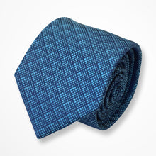 Load image into Gallery viewer, Deep Sky Blue Glen Check With Navy Stripes Silk Tie – Skinny 75mm