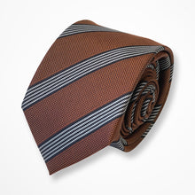 Load image into Gallery viewer, Brown Repp With Black/White Stripes Silk Tie – Skinny 65mm