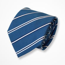Load image into Gallery viewer, Dark Blue Repp With Navy/White Stripes Silk Tie – Regular 80mm