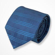 Load image into Gallery viewer, Dark Blue Tartan With Light Blue Stripes Silk Tie – Regular 80mm