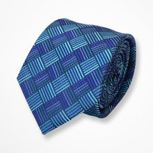 Load image into Gallery viewer, Dodger Blue Glen Check With Navy/Light Blue Stripes Silk Tie – Skinny 75mm