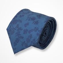 Load image into Gallery viewer, Blue Floral With Navy Flower Silk Tie – Skinny 75mm