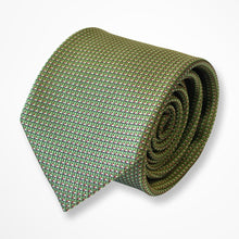 Load image into Gallery viewer, Bottle Green Micro Check With Orange/White Geometric Silk Tie – Regular 80mm