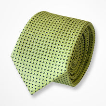Load image into Gallery viewer, Chartreuse Micro Check With Dark Green/White Geometric Silk Tie – Skinny 70mm