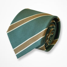 Load image into Gallery viewer, Forest Green Repp With Brown/White Stripes Silk Tie – Regular 80mm